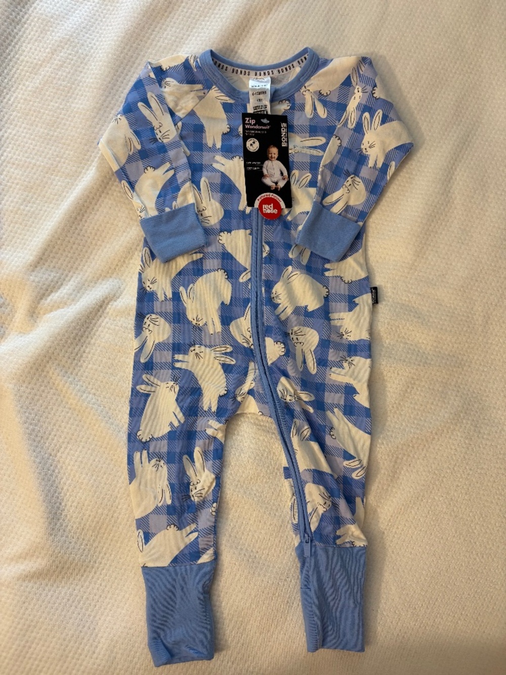💙 BONDS Wondersuit | BNWT | Blue/White Rabbits 🐰 Baby Sleeper